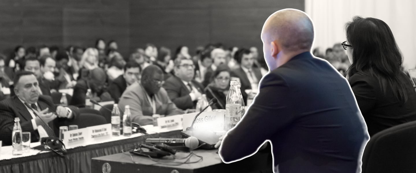 Joss Gillet addressing a conference audience